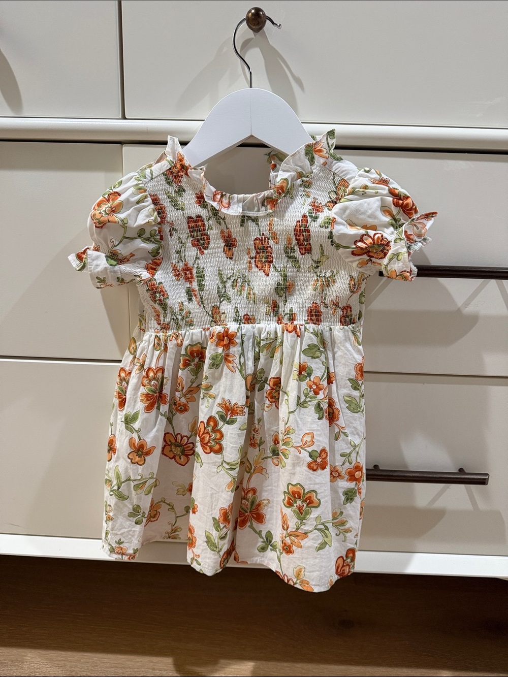 Janie and Jack Cream Dress with Orange Floral Print
